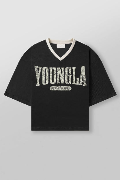 YOUNGLA American fashion brand oversized T-shirt men's exercise workout quick-drying breathable large mesh printed short-sleeved top