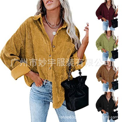5503 Amazon Europe and America cross border Women's women's corduroy shirt casual long sleeve button down shirt jacket