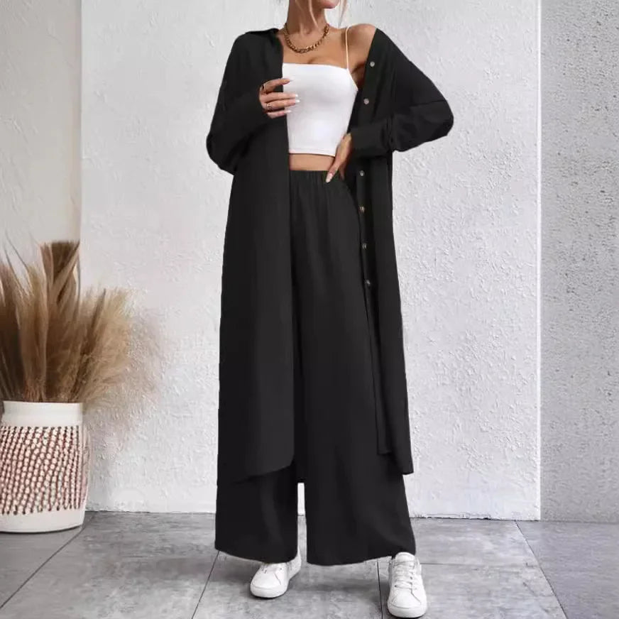 2024 new autumn two-piece women's suit European and American Middle East long shirt two wide-leg pants trousers