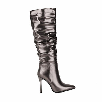 European and American style 2021 Spring and Autumn New stiletto gold silver boots high leg boot plus size women's boots 41 size