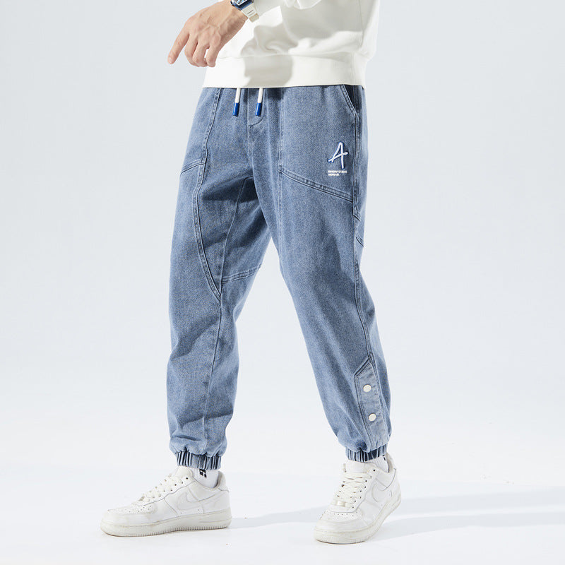 Heren losse jeans met modieuze borduursels