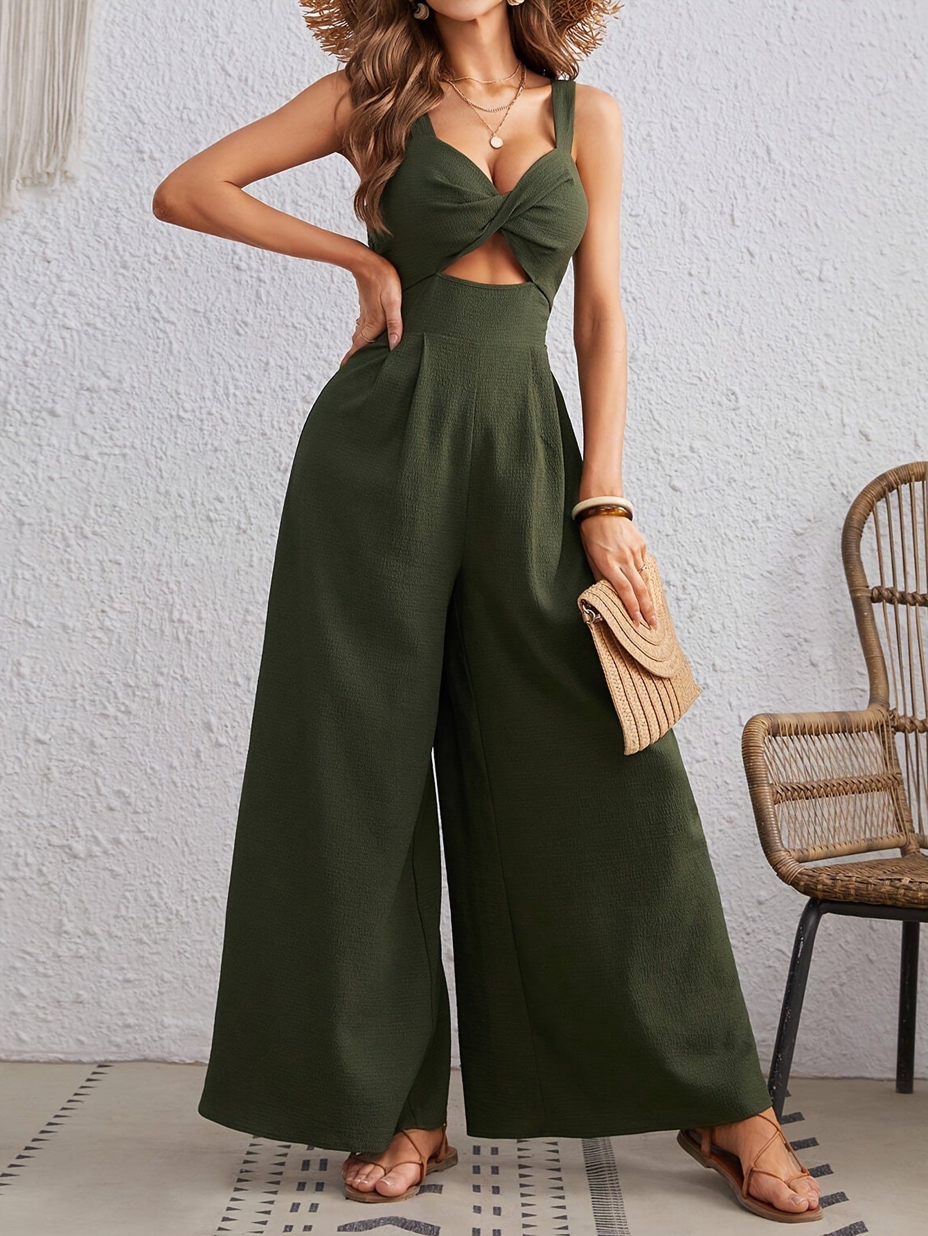 72891# Amazon Europe and America cross border 2024 graceful and fashionable women's sling wide leg jumpsuit