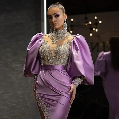 2025 new Europe and America cross border Amazon dress Princess sleeves sheath dress trailing gold elegant evening dress