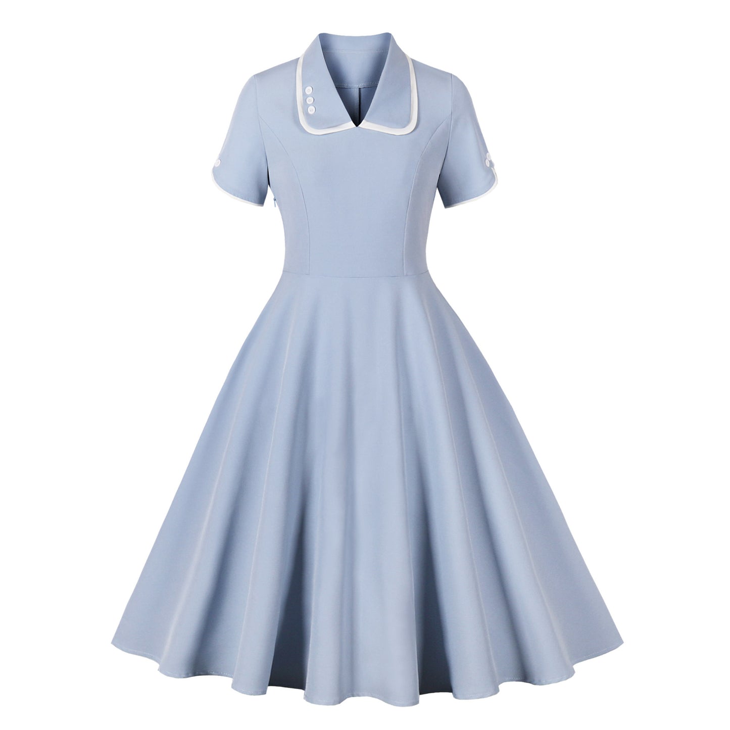 Amazon Europe and America cross border short sleeve V-neck buttons retro 50s Hepburn dress 8739