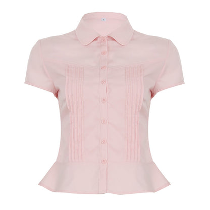 BM French style doll collar shirt for women 2025 summer Spring Autumn new design sense niche slim fit slimming short sleeve shirt