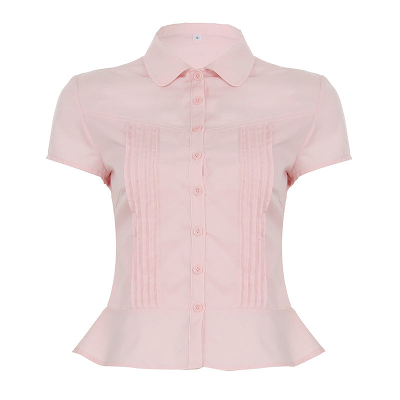BM French style doll collar shirt for women 2025 summer Spring Autumn new design sense niche slim fit slimming short sleeve shirt