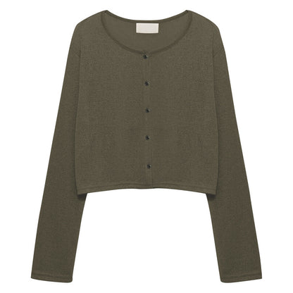 2025autumn knitted cardigan fashionable versatile women's elegant slimming wool round neck Korean style long sleeve top