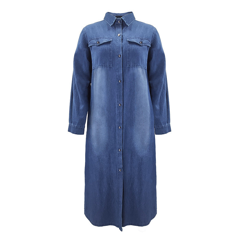 2024 European and American Amazon spring and autumn women's long-sleeved shirt dress loose casual cardigan one-piece maxi dress