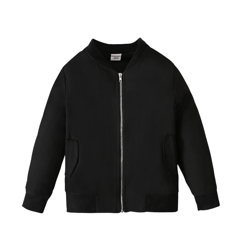 Boys, Girls, Children, European And American Spring, Autumn And Winter Models Long-sleeved Round Neck Solid Color Jacket Windbreaker Zipper Baseball Uniform Jacket