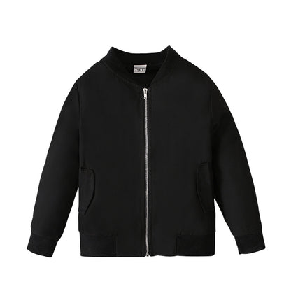 Boys, Girls, Children, European And American Spring, Autumn And Winter Models Long-sleeved Round Neck Solid Color Jacket Windbreaker Zipper Baseball Uniform Jacket