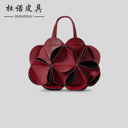 Special-interest design three-dimensional flower handbag high-grade stitching shoulder messenger bag PU trendy women's tote bag