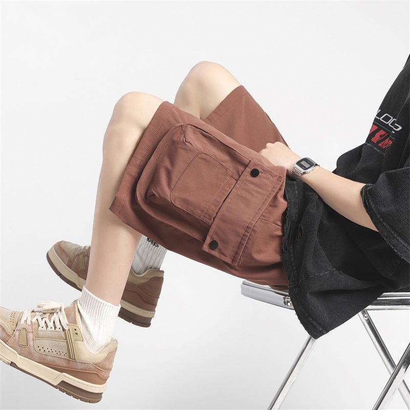 LKTM men's clothing# American retro large workwear with pocket shorts men's fashion brand Pu Shuai loose casual plus size shorts
