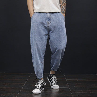 2021 plus size leg shaping harem pants men's business shirt casual loose jeans men ankle-tied large size plus size wide leg ankle-tied trousers
