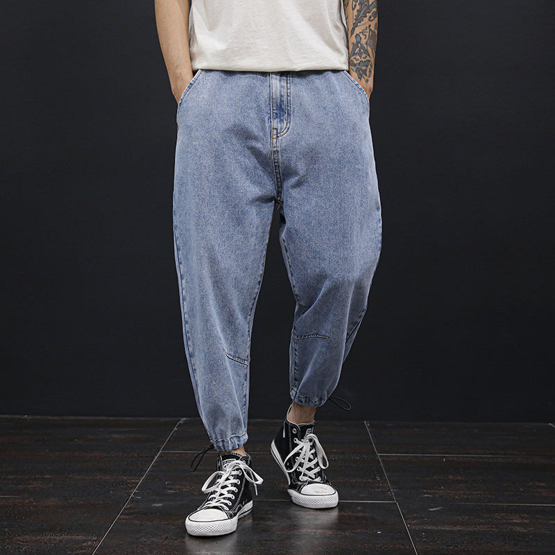 2021 plus size leg shaping harem pants men's business shirt casual loose jeans men ankle-tied large size plus size wide leg ankle-tied trousers