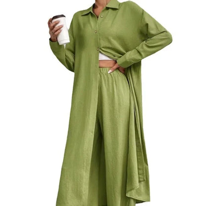 2024 new autumn two-piece women's suit European and American Middle East long shirt two wide-leg pants trousers