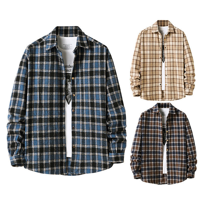 2025 Europe and America cross border Autumn New American flannel plaid shirt men's style coat shirt