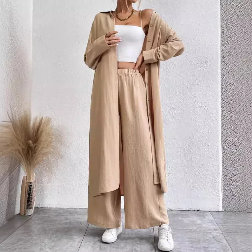 2024 new autumn two-piece women's suit European and American Middle East long shirt two wide-leg pants trousers