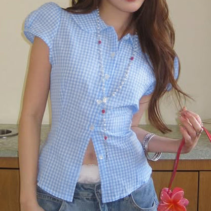 BM French style doll collar shirt for women 2025 summer Spring Autumn new design sense niche slim fit slimming short sleeve shirt