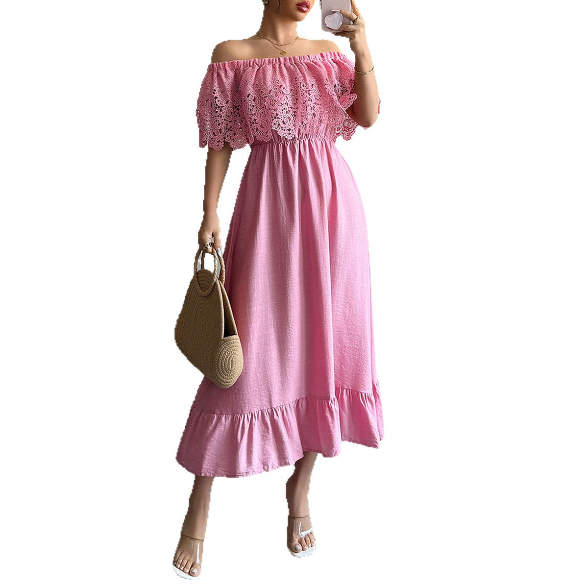 Diyun cross-border European and American elegant elegant A- line Waist Maxi dress women's clothing 2025 summer Amazon independent station