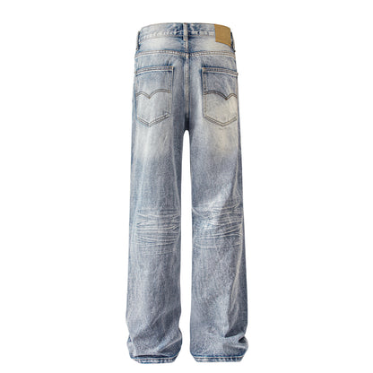 N1004-mankun 2024 American retro street trend worn looking washed-out design straight-through men's denim trousers