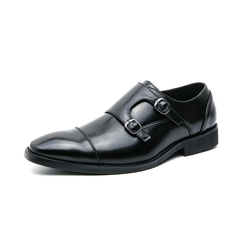 Foreign trade large size men's double buckle slip-on square toe leather shoes 2025 Spring and Autumn New plus size men's shoes 4647 size