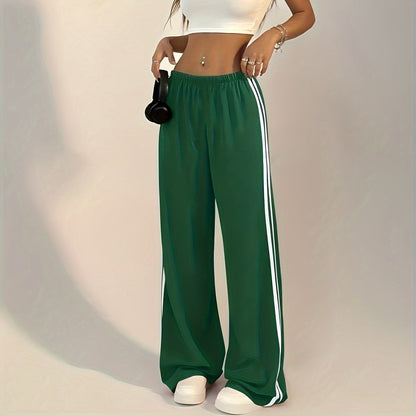 Plus size women's side striped straight casual pants sports pants female loose casual sweatpants wide leg pants plus size women's pants