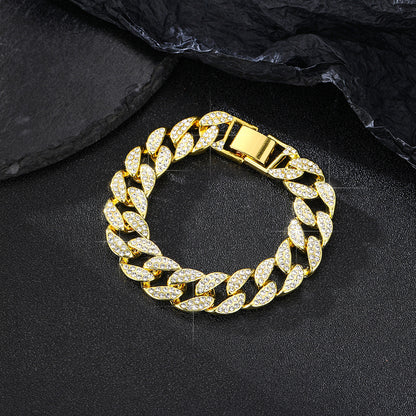 European and American hot clavicle chain jewelry full diamond alloy Cuban necklace hip hop jewelry summer rhinestone all-match necklace