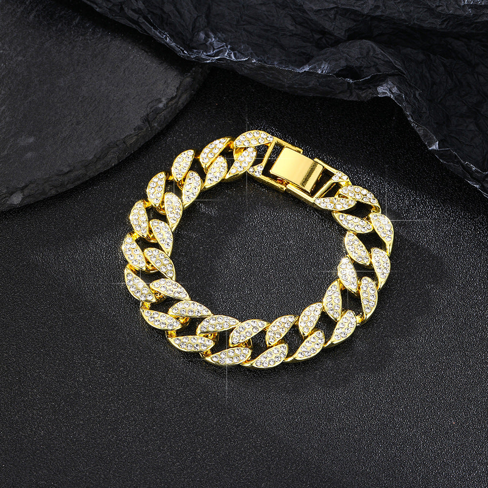 European and American hot clavicle chain jewelry full diamond alloy Cuban necklace hip hop jewelry summer rhinestone all-match necklace