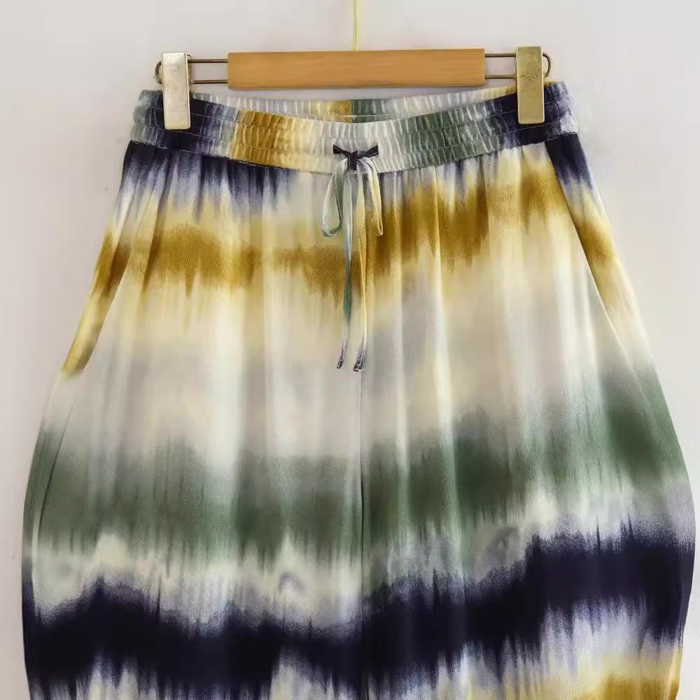 2023 Summer tie-dye women's shirt tie-dye trousers straight pants suit personality