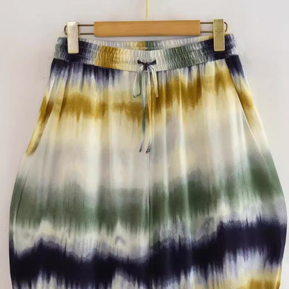 2023 Summer tie-dye women's shirt tie-dye trousers straight pants suit personality