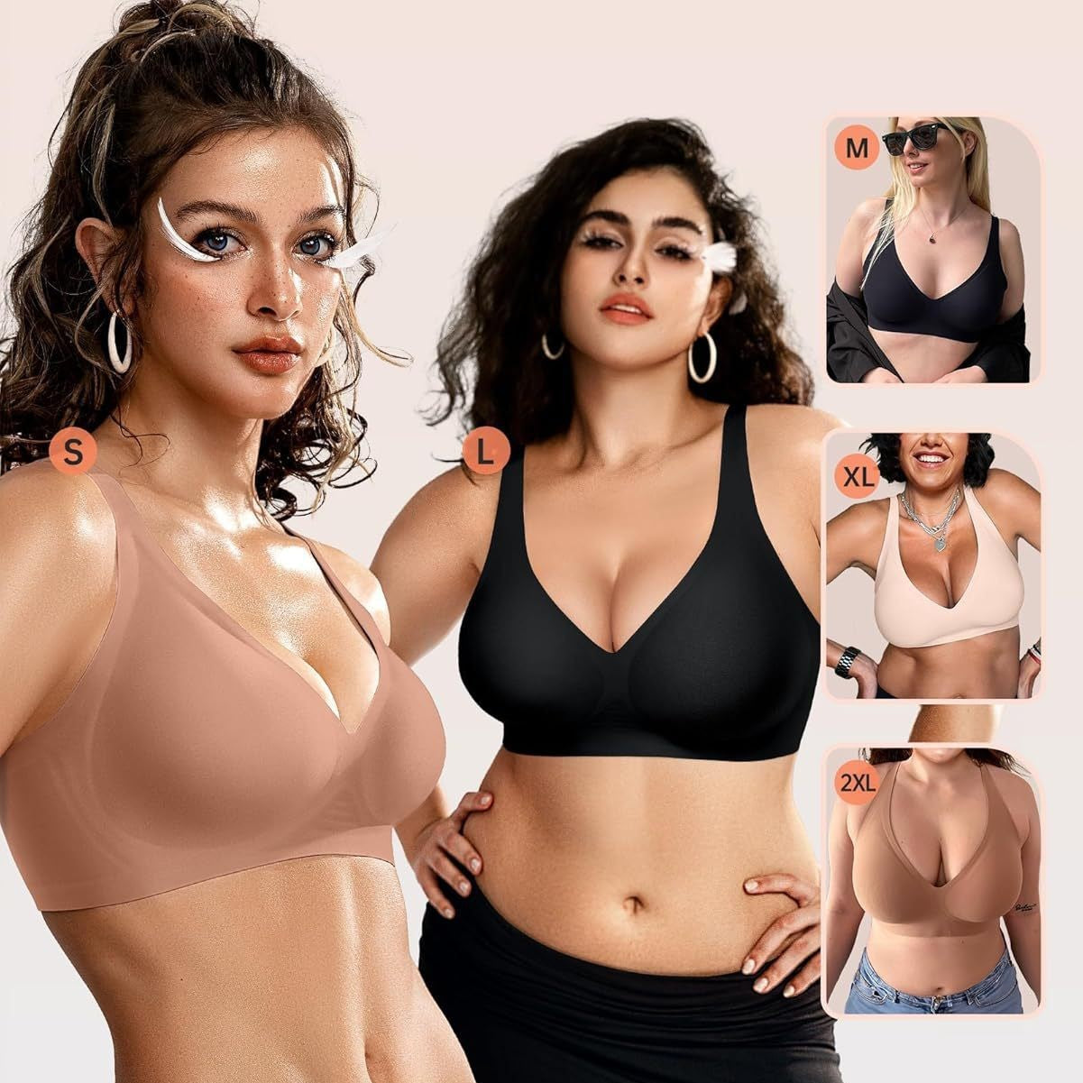 OEAK women's deep V bra wireless comfortable bra support wireless bra T-shirt gathering bra