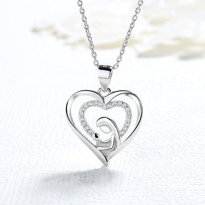 925 sterling silver mother and child hug necklace female with Hearts pendant clavicle chain versatile High Sense Mother's Day gifts for moms