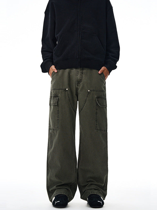 LKTM men's American-style retro washed pearl canvas logging overalls men's and women's niche design straight-leg trousers