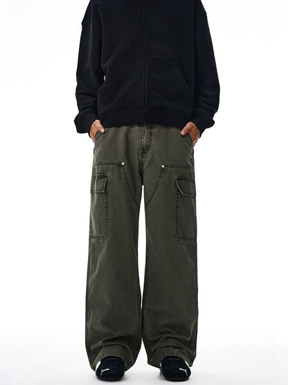 LKTM men's American-style retro washed pearl canvas logging overalls men's and women's niche design straight-leg trousers