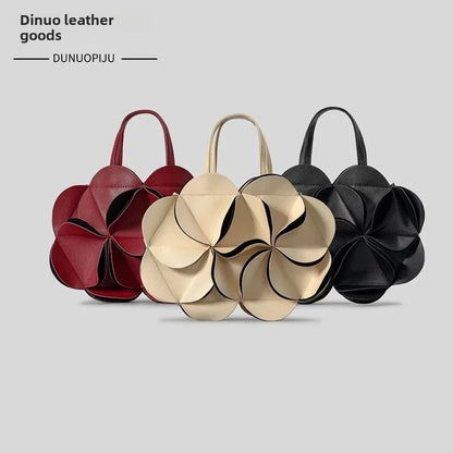 Special-interest design three-dimensional flower handbag high-grade stitching shoulder messenger bag PU trendy women's tote bag