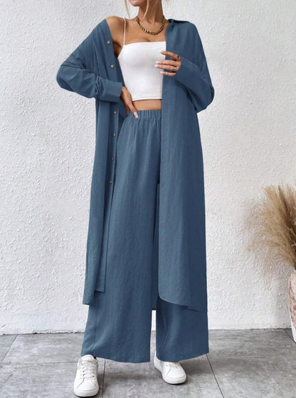 2024 new autumn two-piece women's suit European and American Middle East long shirt two wide-leg pants trousers