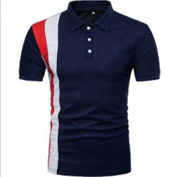2025 foreign trade cross-border new arrival men's short-sleeved polo shirt striped stitching Fashion Casual button spot color matching design