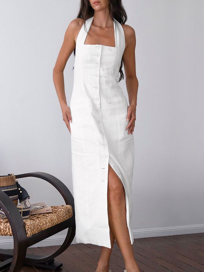 Summer Off-Shoulder Backless Dress in Cotton Slim Long Dress