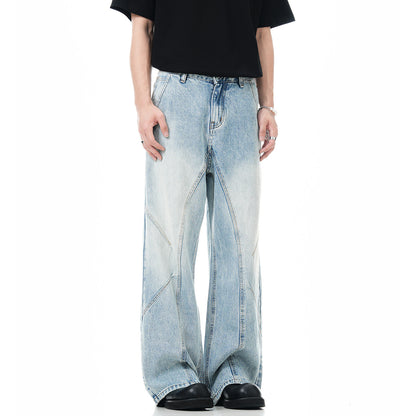 11KN American Straight Leg Bootcut Jeans Deconstructed Design Slim Faded Light Wash