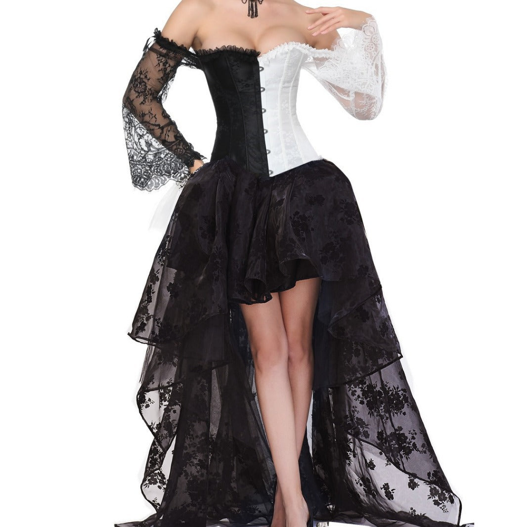 New two-piece suit skirt European and American chest support lace mid sleeve court corset