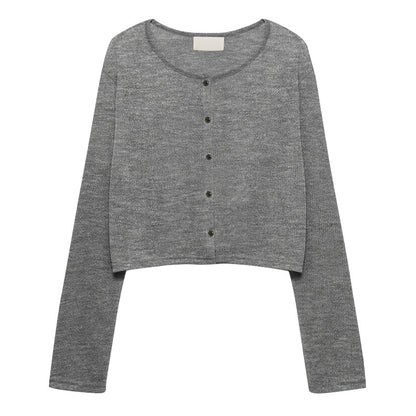 2025autumn knitted cardigan fashionable versatile women's elegant slimming wool round neck Korean style long sleeve top