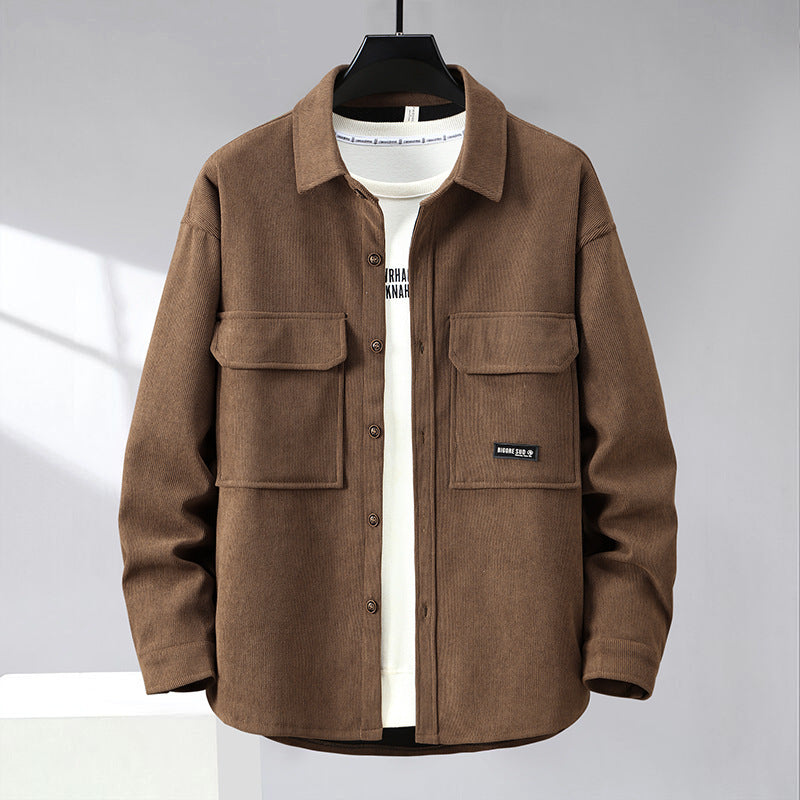 Plus-sized plus size Spring and Autumn casual jacket lapel hooded jacket loose oversized men's stylish loose wear shirt jacket