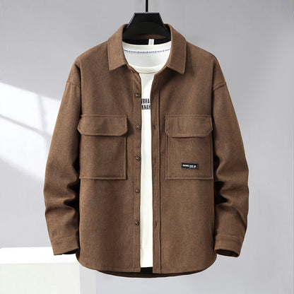 Plus-sized plus size Spring and Autumn casual jacket lapel hooded jacket loose oversized men's stylish loose wear shirt jacket