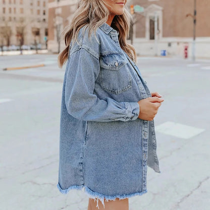 Europe and America cross border hot selling Amazon independent station New Denim raw edge coat shirt