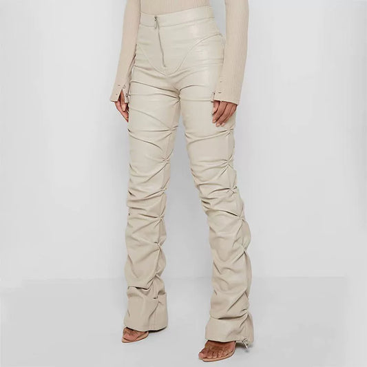 Autumn Pants Women PU Leather High Waist Trousers