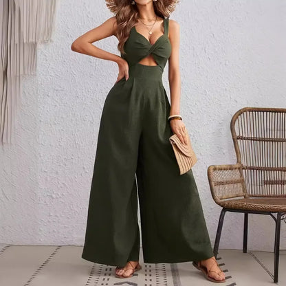 72891# Amazon Europe and America cross border 2024 graceful and fashionable women's sling wide leg jumpsuit