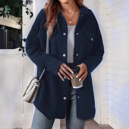 Europe and America cross border Amazon women's long sleeve texture loose casual fashion shirt coat female