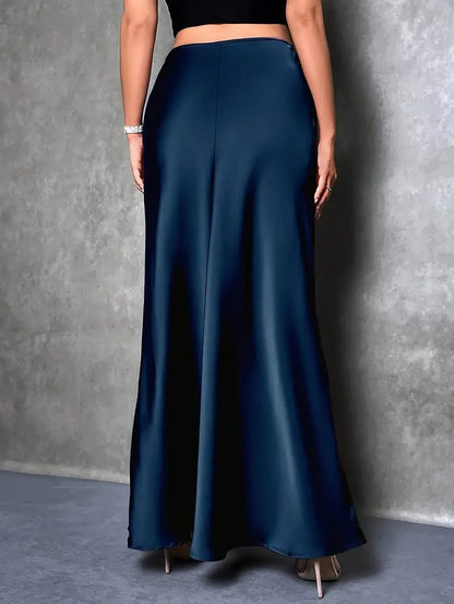 2026 Amazon Europe and America cross border Women's new elegant high waist women's solid color maxi satin fishtail skirt
