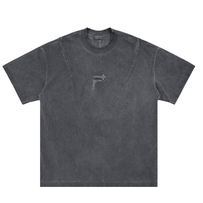 Lanhai men's clothing | 2025 Spring/Summer New trendy brand niche cutting design logo embroidered crew neck short sleeve T-shirt men and women