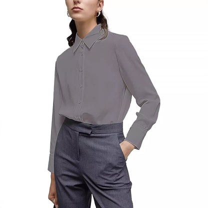 Women's regular button-down shirt long sleeve classic collared top work office casual chiffon shirt